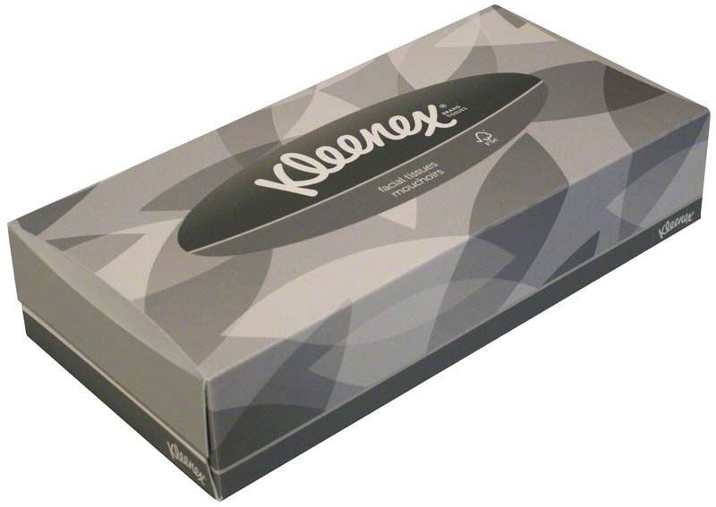 Kleenex Kosmetiktücher Normalpackung mit grauem geometrischem Muster.
