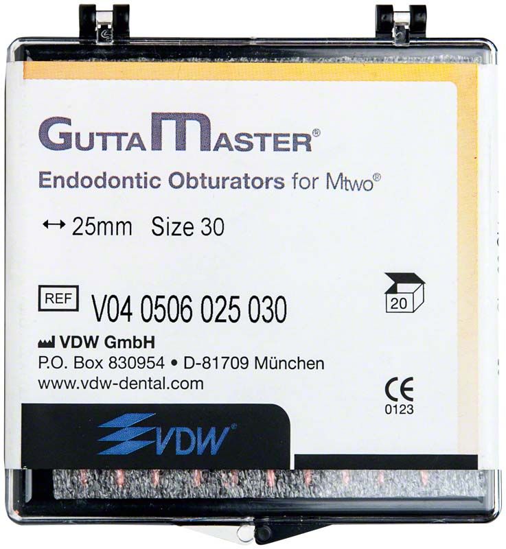 GuttaMaster Obturatoren ISO030 Verpackung mit 20 Stück für endodontische Anwendungen.