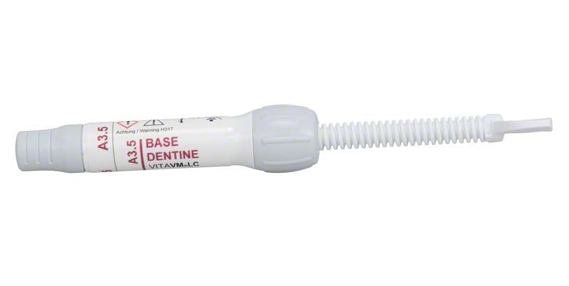 Lichthärtendes Verblendkomposit VITAVM®LC BASE DENTINE A3,5 in Spritze.