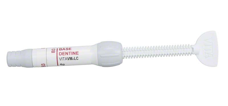 Lichthärtendes Verblendkomposit VITAVM®LC BASE DENTINE B3 in Spritze.
