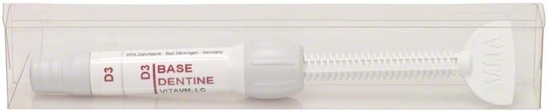 VITAVM®LC BASE DENTINE Kartusche D3 in transparenter Verpackung.