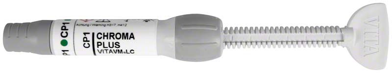 Grauer Applikator mit VITA VM LC chroma Plus CP1 Etikett.