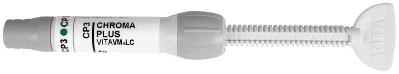 VITA VM LC Chroma Plus CP3 in Spritzenform mit grauem Applikator.