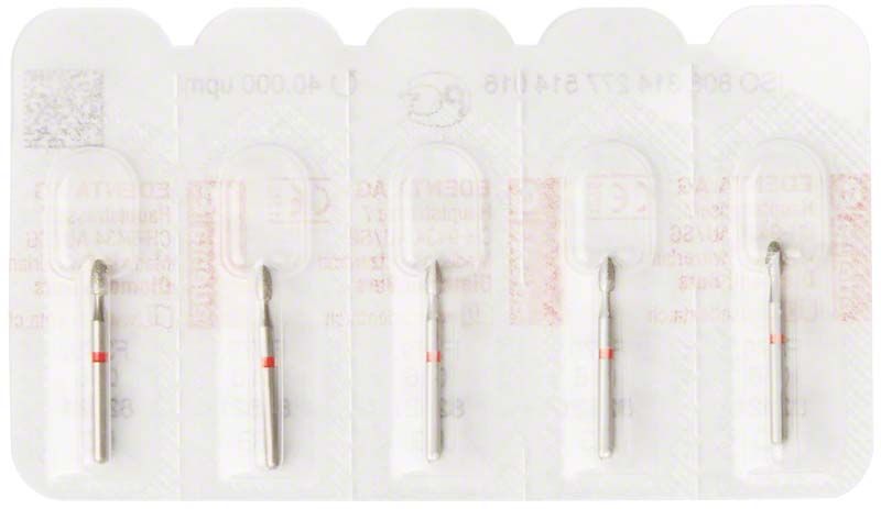 Diamantenschleifer Diamant FG 379F 016 in Blisterverpackung mit rotem Ring.