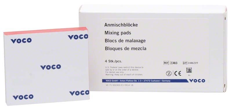 Anmischblock von Voco mit Haftrücken und Verpackung, 70 x 80mm.
