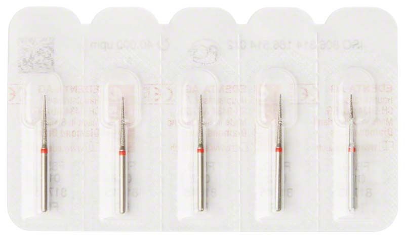 Diamantschleifer FG F859 012 rot in Blisterverpackung.