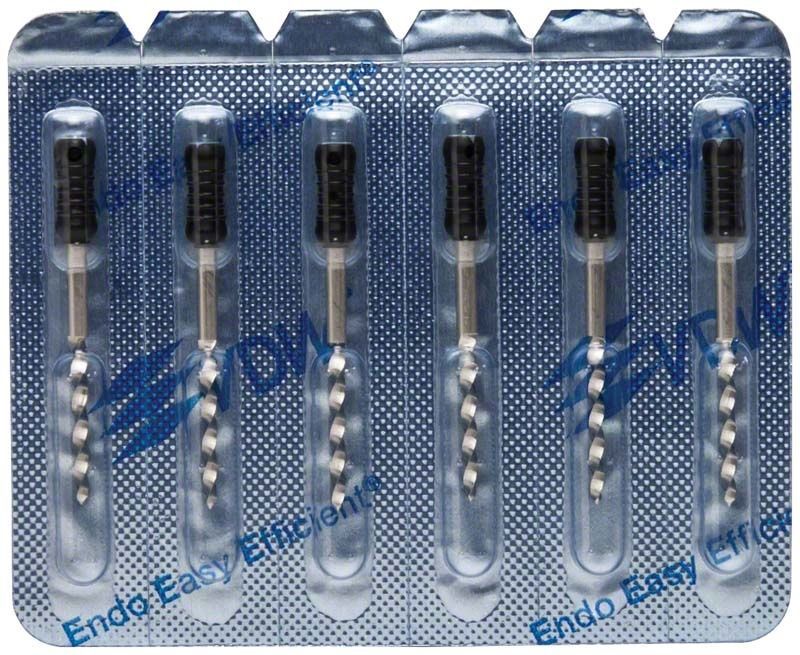 Blisterverpackung mit sechs K-Bohrer 25mm Gr. 140 für zahnmedizinische Anwendungen.