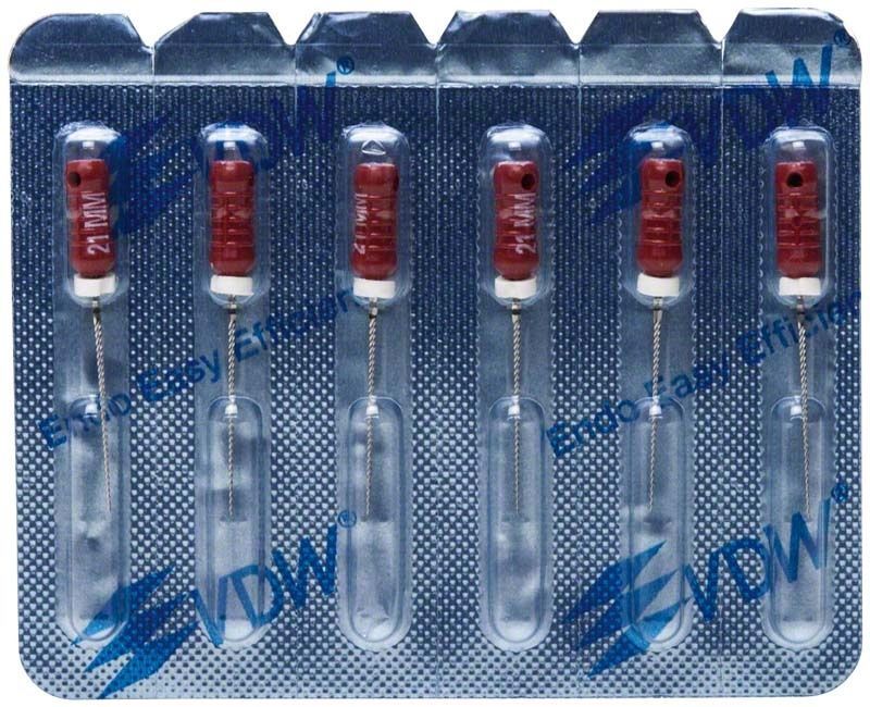 Blisterverpackung mit sechs K-Feilen 21mm Gr. 025 von VDW.