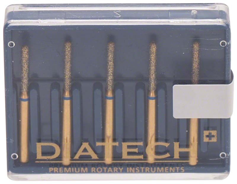 Transparente Verpackung mit fünf Diatech Diamant FG G881 012 mittel Bohrern.