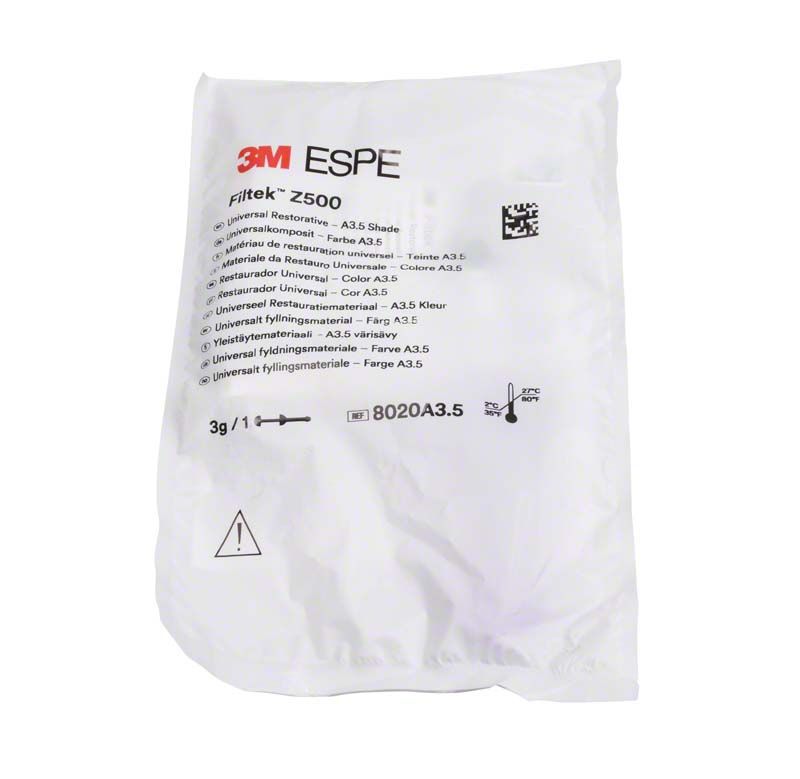 3M Filtek Z500 Verpackung mit Produktinformationen und Logo.
