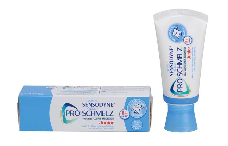 SENSODYNE ProSchmelz Junior Zahnpasta 50ml mit Verpackung, geeignet ab 6 Jahren.