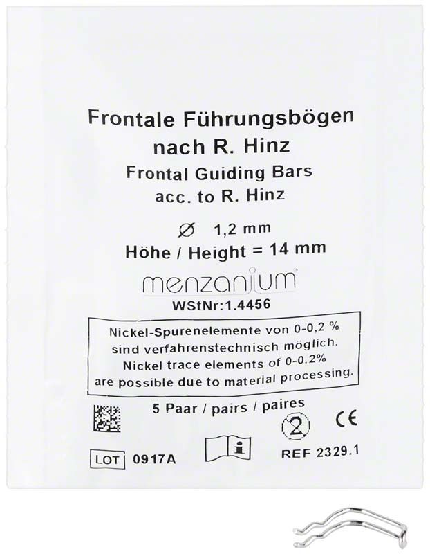 Frontale Führungsbögen nach R.Hinz Ø 1,2mm, Länge 14mm, 5 Paar, Verpackung.