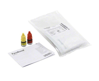 ParaBond Adhesive A+B Refill mit Flaschen und Verpackung auf weißem Hintergrund.