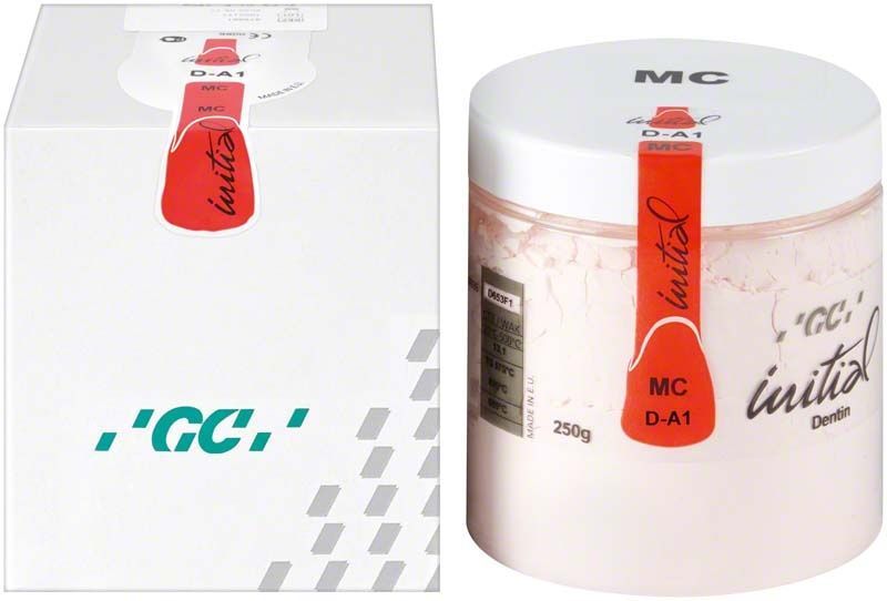 GC Initial MC Dentin 250g DA1 in weißer Verpackung mit rotem Etikett.