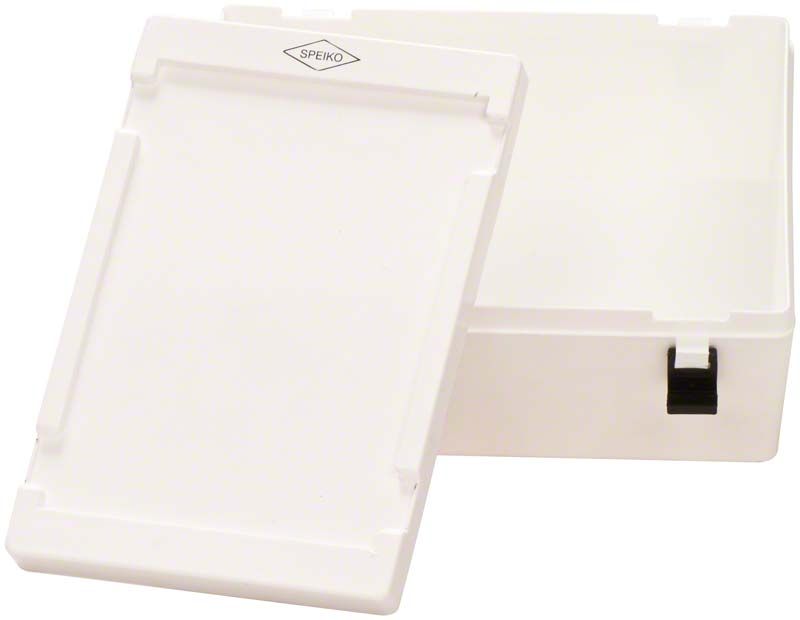 Labor-Container Gr. 2 mit weißem Deckel und Verschluss.