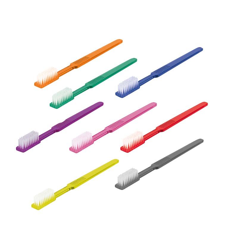 Einwegzahnbürsten in verschiedenen Farben, ideal für unterwegs.