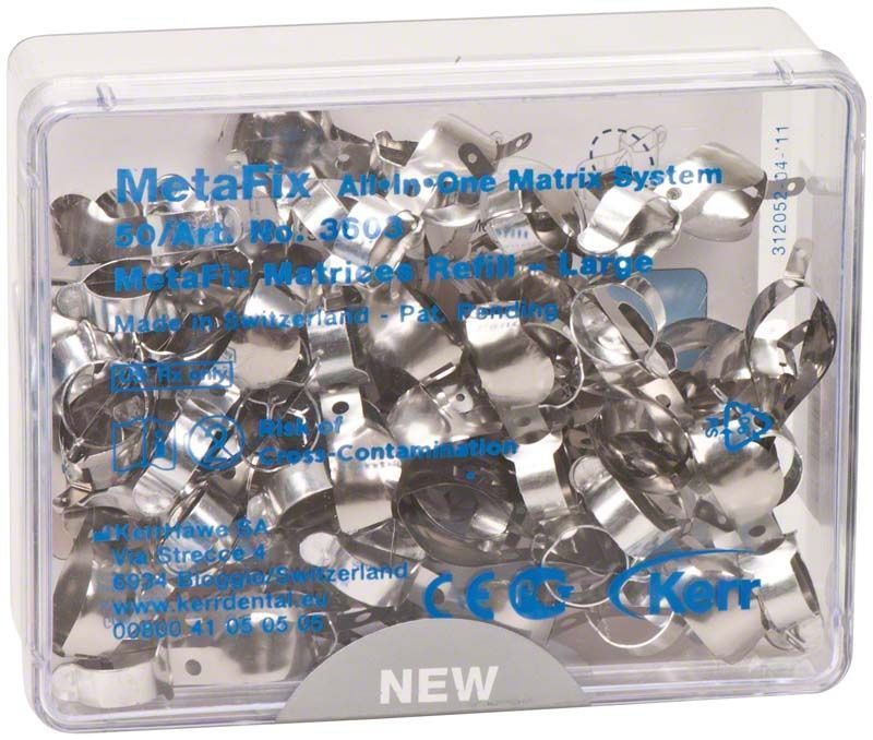MetaFix Refill groß in transparenter Verpackung mit metallischen Matrizenbändern.
