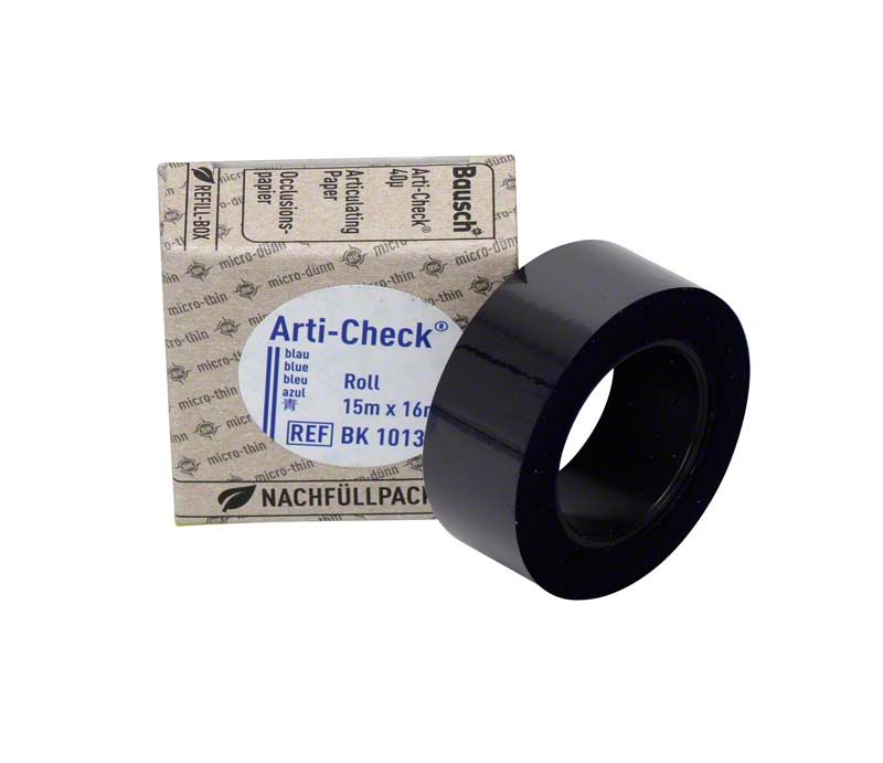 Arti-Check® Occlusionspapier Nachfüllpackung, 16mm breit, blau, auf weißem Hintergrund.