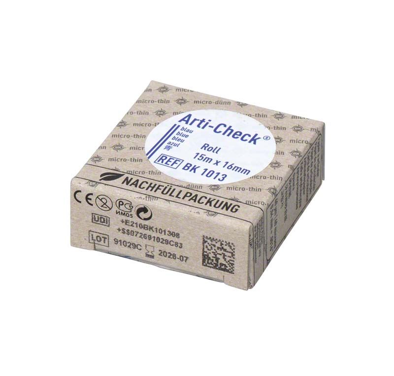 Nachfüllpackung Arti-Check® Occlusionspapier, 16mm breit, blauer Rollenkarton.
