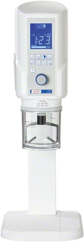 Zahntechnisches Vakuumanmischgerät Twister evolution mit digitalem Display auf Stativ.