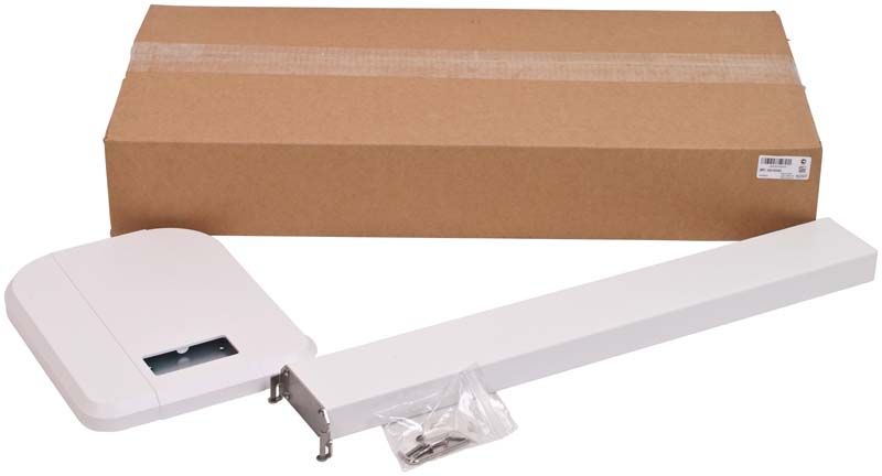 Tischstativ Twister mit Zubehörteilen vor Verpackung auf weißem Hintergrund.