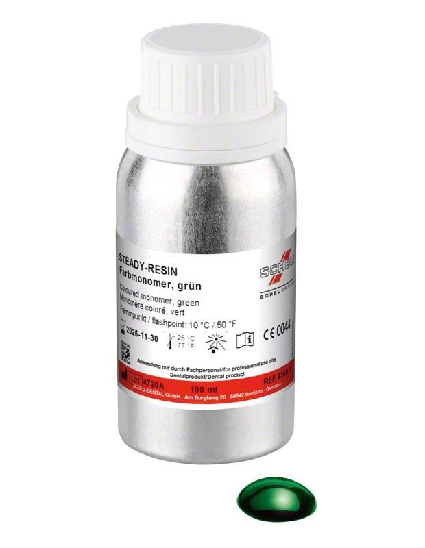 STEADY-RESIN Farbmonomere 100ml Flasche mit grünem Monomer.
