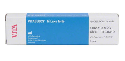 VITABLOCS® TriLuxe forte Verpackung in Blau mit Produktdetails und Größenangabe.