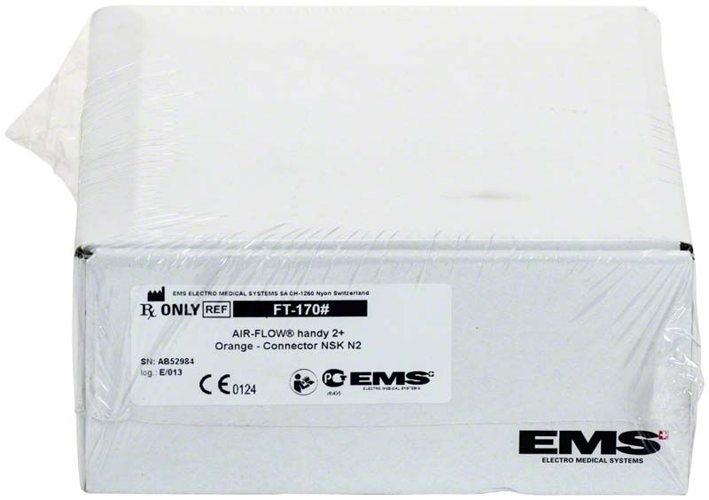 Weiße Verpackung des AIRFLOW® handy 2+ NSK orange Pulverstrahlgeräts.