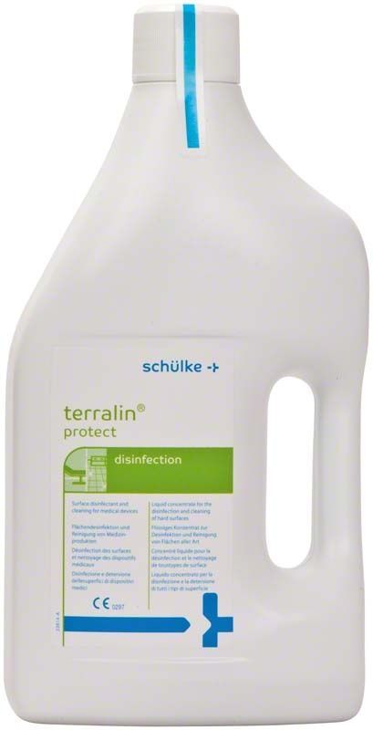 Terralin Protect 2-Liter-Flasche für aldehydfreie Desinfektion und Reinigung.