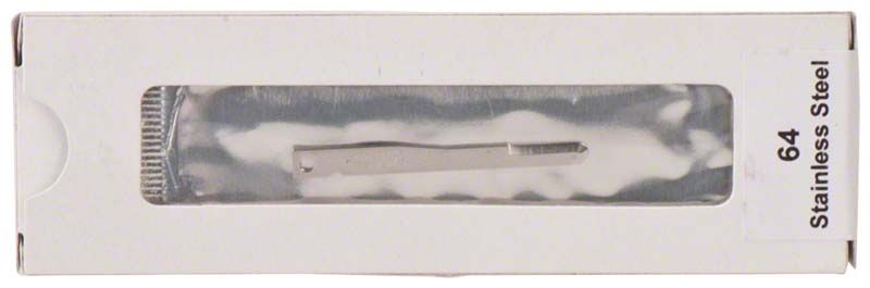 MIKRO Skalpellklingen Figur 64 in weißer Verpackung mit Sichtfenster.