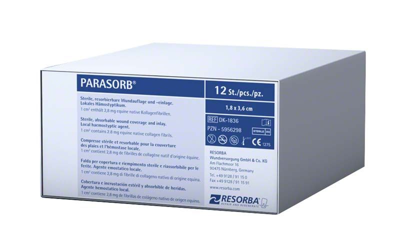 Sterile PARASORB® Fleece-Verpackung, 1,8 x 3,6 cm, 12 Stück.