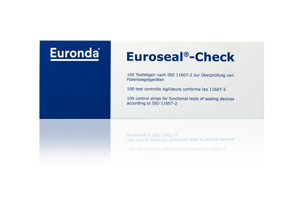 Euroseal-Check Testbogen Verpackung mit 100 Testbögen für Versiegelungsgeräte.