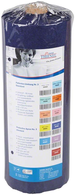 Patienten-Umhang Nr.3 standard dunkelblau in Verpackung mit Etikett.