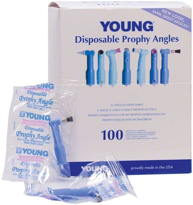 Einweg-Prophy-Winkelstück Classic Standard Bürste in Verpackung mit 100 Stück.