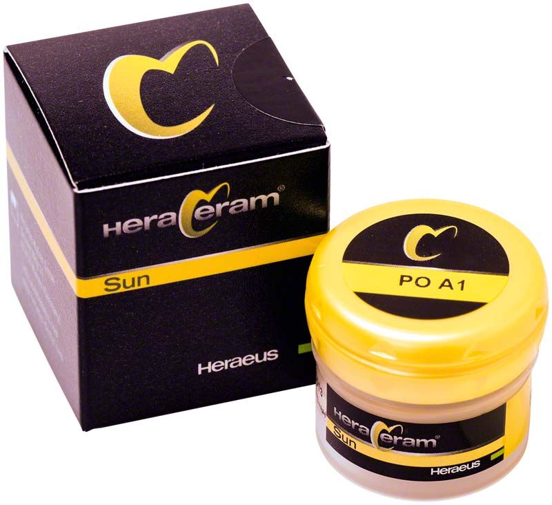HeraCeram®Sun Pastenopaker PO A1 neben schwarzer Verpackung.