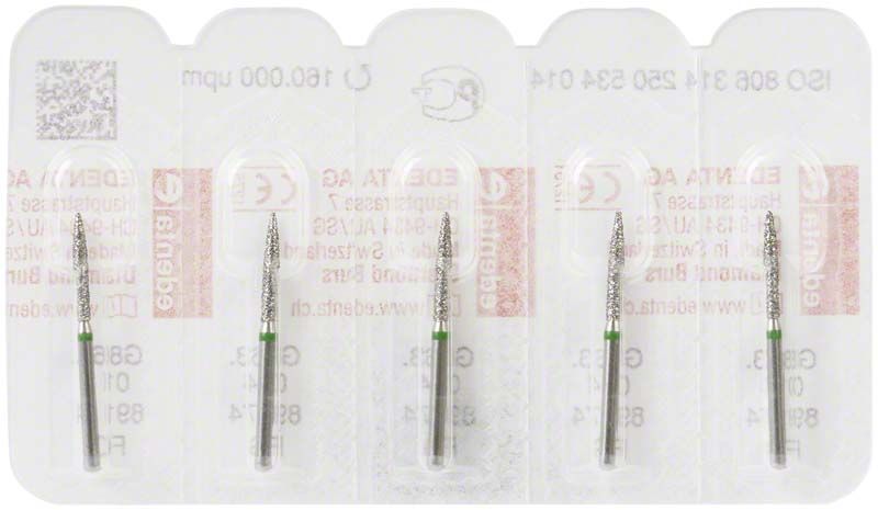 Diamantenschleifer FG 863G 014 in Blisterverpackung mit grünem Ring.