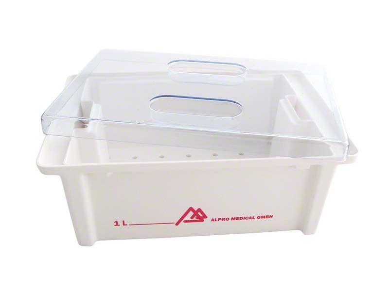 Abdruckdesinfektionswanne mit transparentem Deckel von Alpro Medical.
