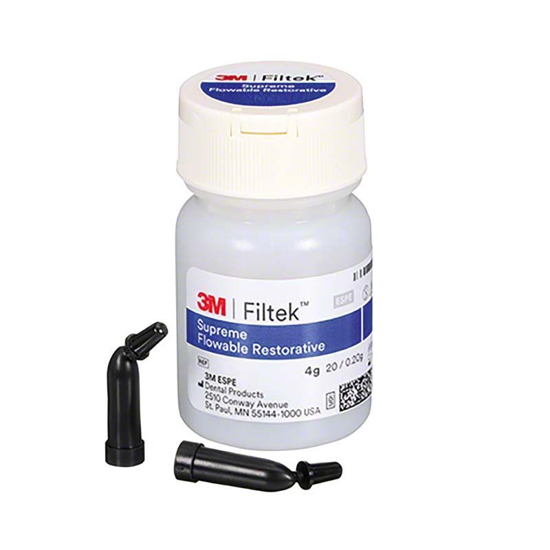 Filtek™ Supreme Flowable Kapseln A3,5 mit Verschluss und Applikationsdüse.