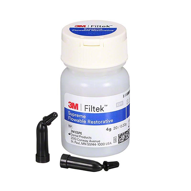 Filtek™ Supreme Flowable Kapseln B1 mit Applikationsspitzen und Verpackung.