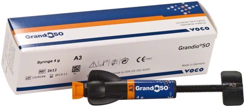 GrandioSO Spritze A3 mit Verpackung und Produktdetails.
