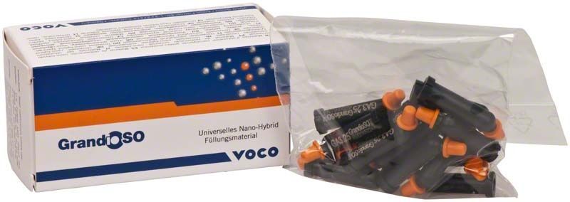 GrandioSO Caps Inzisal, universelles Nano-Hybrid-Füllungsmaterial in Kartonverpackung und Einzelkapseln.
