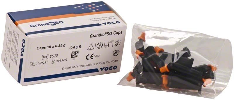 GrandioSO Caps OA3,5 in Verpackung mit beiliegenden Applikationskapseln.