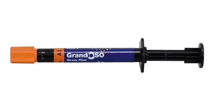 GrandioSO Heavy Flow Spritze A1, Nahaufnahme der Applikationsspitze und Verpackung.