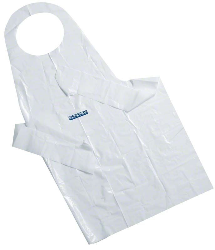 Weiße Einweg-Polyethylenschürze für medizinische Anwendungen.