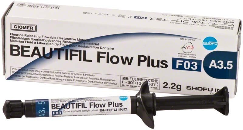 BEAUTIFIL Flow Plus Spritze F03 A3,5 vor Verpackung.