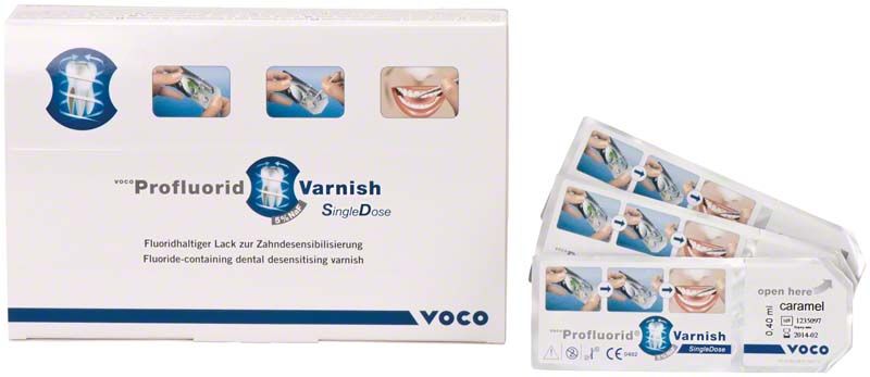 VOCO Profluorid® Varnish SingleDose Verpackung mit Karamellgeschmack, 50 x 0,40ml.