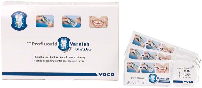 VOCO Profluorid® Varnish Einzeldosisverpackung mit Minzgeschmack.