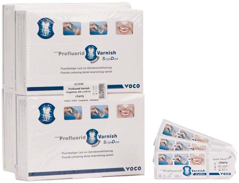 Verpackung von VOCO Profluorid® Varnish SingleDose 200 x 0,40ml Kirsche.