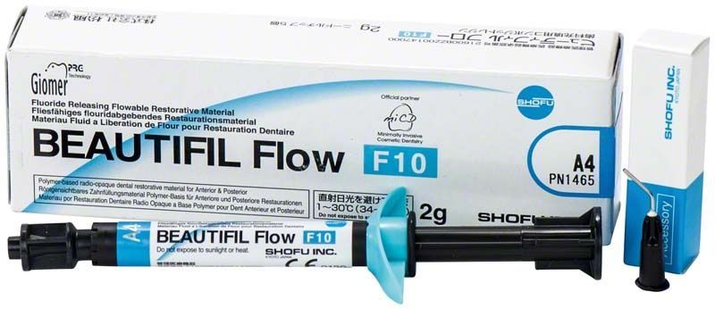 Beautifil Flow F10 A4 Spritze und Verpackung von Shofu Dental.