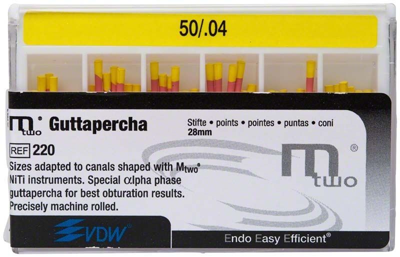 Mtwo Guttapercha Gr. 50/.04 gelb für Endodontie-Spezialisten.